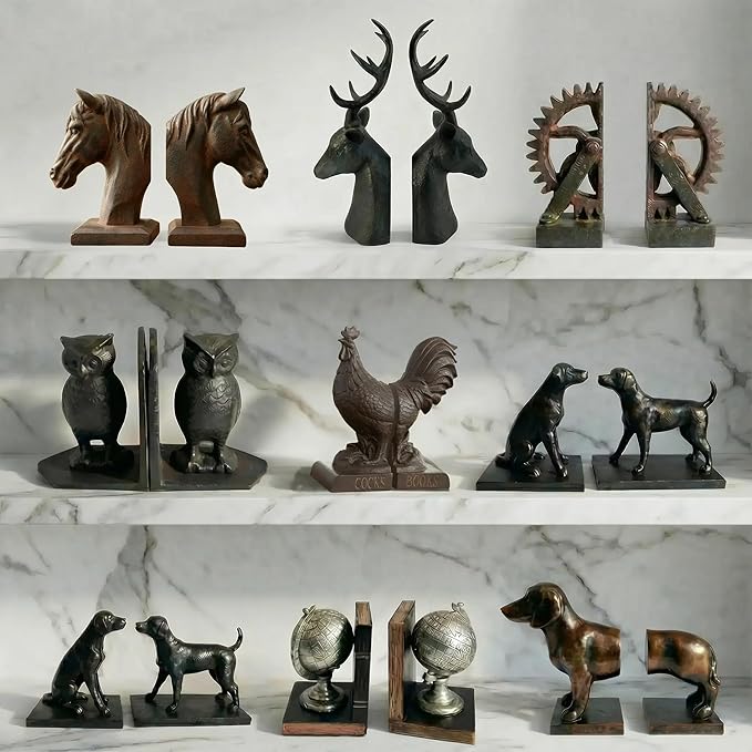 Comfy Hour 7" Resin Cat Bookends - Ancient for Shelves, Farmhouse Collection, Heavy Duty Vintage Decorative Book Stoppers, Home Office, Library, Living Room, Bronze Black Finish, 1 Pair