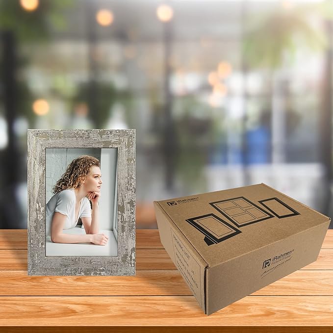 iRahmen 5x7 Picture Frame Set of 4, High Definition Glass Distressed Moss Green Frame, 5 x 7 Wood Photo Frames for Tabletop Display and Wall Mounting