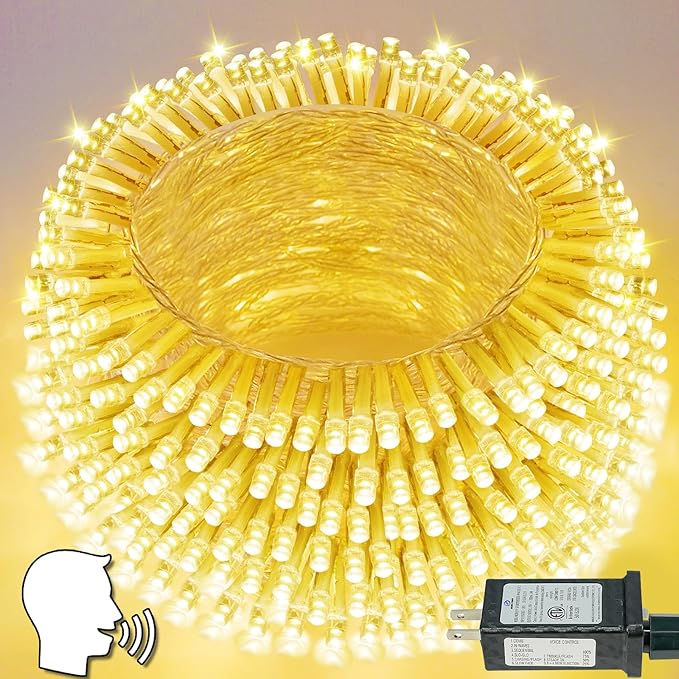 Smart Christmas Lights With Voice Control Indoor Outdoor, Clear Wire 66Ft 200 LED String Lights, Dimmable 12Modes Twinkle Fairy String Light Waterproof for Xmas Tree Wedding Party Bedroom (Warm White)