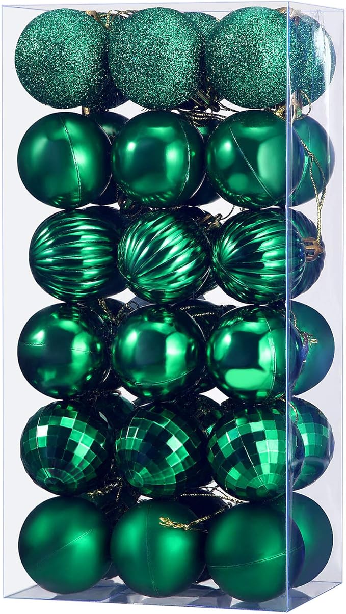 36 Pieces Christmas Ball Ornaments Shatterproof Christmas Decorations Tree Balls for Tree Ornaments Holiday Wedding Party Decoration Hooks 1.57 Inch (Green)