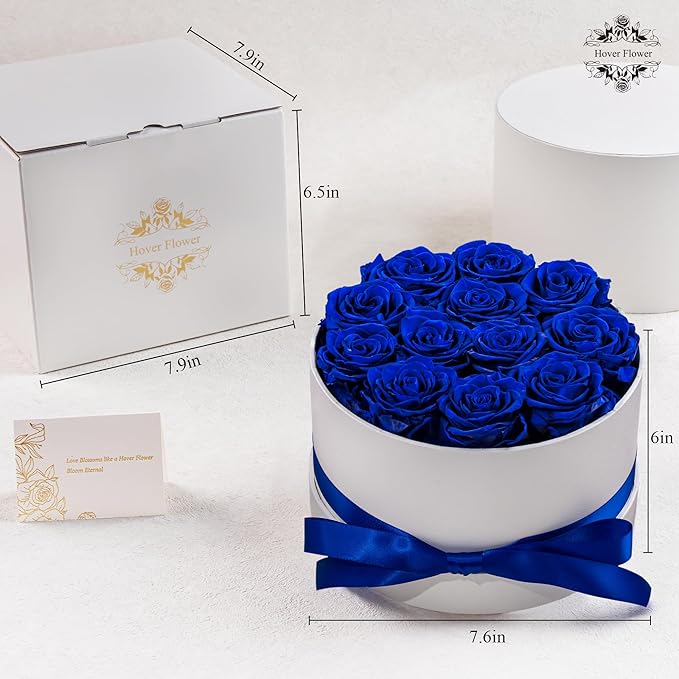 Preserved Roses in a Box, Blooming Real Roses Decor, Eternal Flowers for Delivery Prime, Best Gifts Birthday, Wedding, Anniversary, Mother's Day for Her, 12-Pieces (Blue)