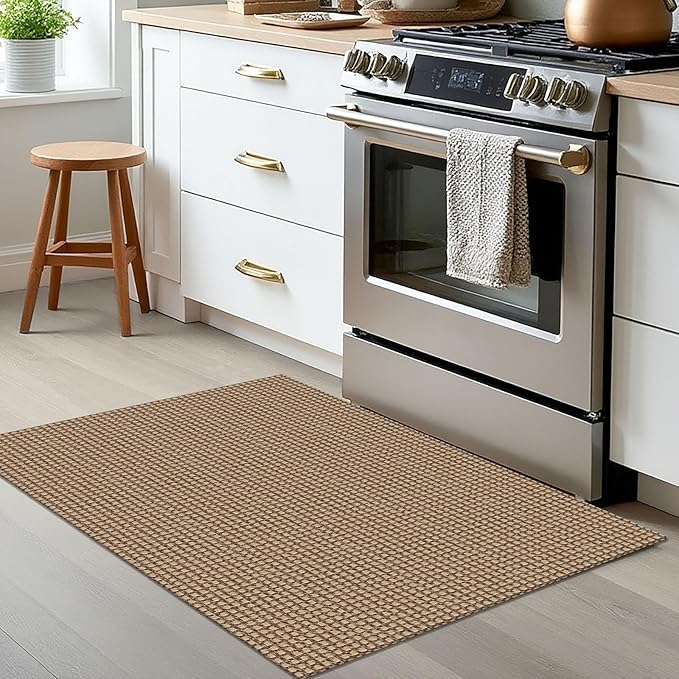 EARTHALL Woven Area Rug 2x3 Ft Washable Rugs for Entryway Braided Non Slip Throw Rugs Door Mat Indoor Outdoor Entrance Small Cotton Woven Carpet for Kitchen Foyer Front Door, Orange/Tan/Brown