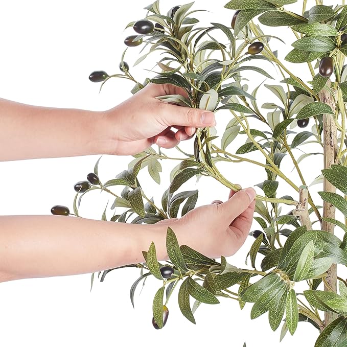 VEVOR Artificial Olive Tree, 5 FT Tall Faux Plant, Secure PE Material & Anti-Tip Tilt Protection Low-Maintenance Plant, Lifelike Green Fake Potted Tree for Home Office Warehouse Decor Indoor Outdoor