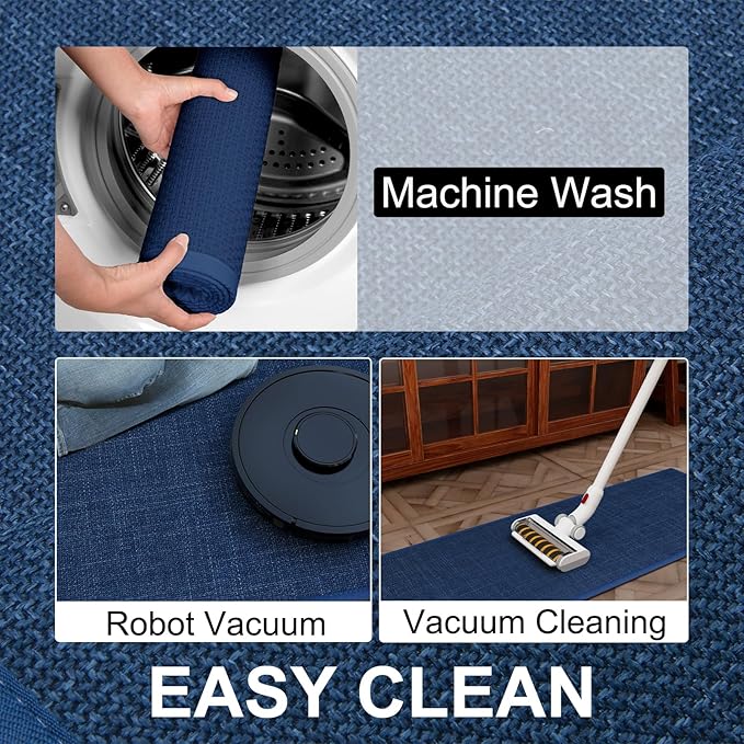 Kitchen Mat Set of 2 PCS, Cushioned Non Slip Rugs for Kitchen Floor, Absorbent Runner Comfort Standing Mats Washable for Kitchen, Office, Home (Dark Blue, 17.3"x47"+17.3"x30")