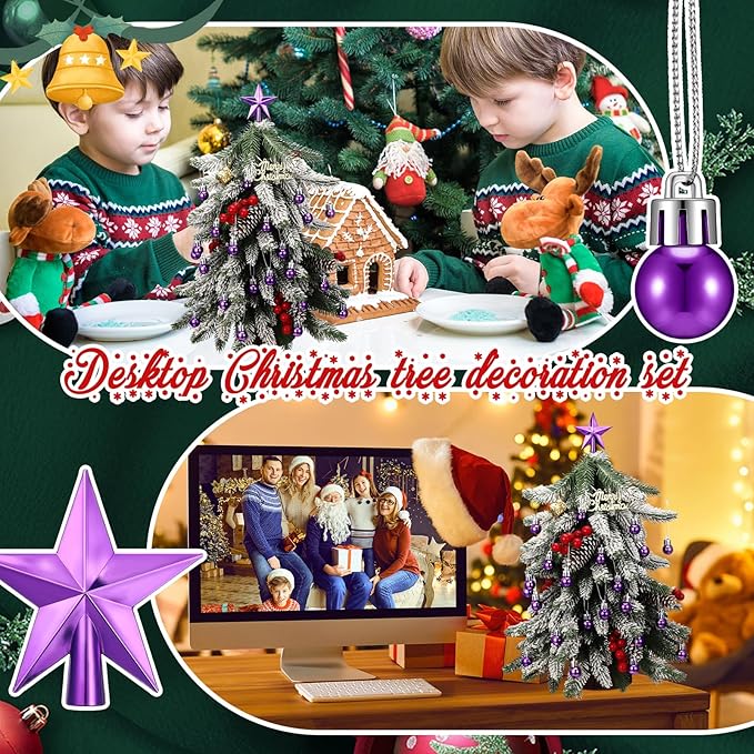 25 Pcs Christmas Balls Ornaments Set Mini Tree Decoration 0. 79 Inch Christmas Ball Tree Topper Star Hanging Ornaments for Party Decoration(Purple)