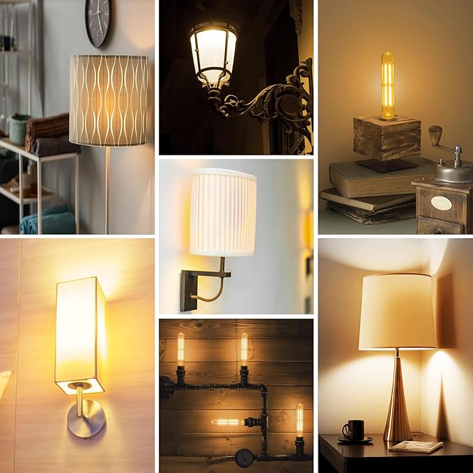 8.9IN LED Light Bulbs E26 Base, 6W 800LM 2700K Soft White T10 T9 Vintage Edison Bulbs Dimmable, AC 120V Equal 80 Watt Clear Glass Long Tubular Filament Bulb, UL Listed - 4Pack