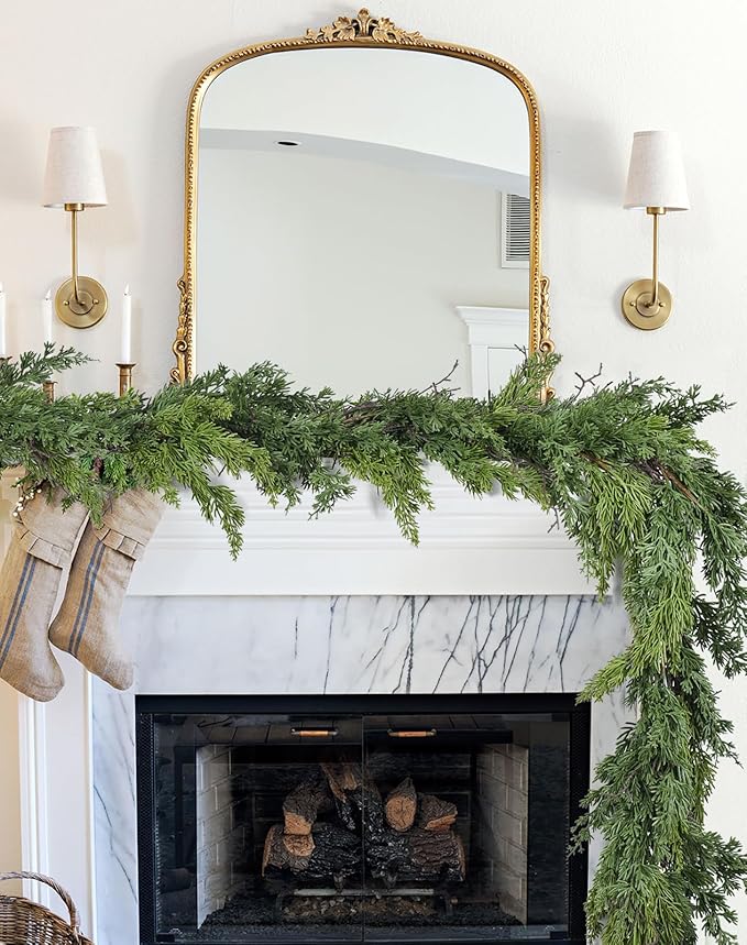 Lvydec Christmas Pine Garland Greenery Decoration, 6ft Realistic Cedar Branches Pine Leaves Cypress Garland for Holiday Mantel Fireplace Table Centerpiece