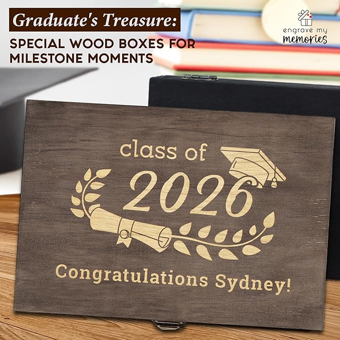 Personalized Graduation Keepsake Box 2026 Custom Engraved Wooden Memory Box High School College Graduates Cap and Gown Storage Boxes - Graduation Gifts for Him Her