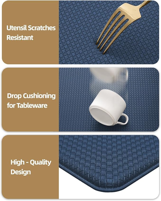 Color&Geometry Anti Fatigue Cushion Padded Kitchen Mat for Floor - 17x29+17x59,Easy Clean, Waterproof & Oil Proof, Anti Slip, Foam Rubber Runner Rug for Front Sink Comfort Standing, Blue Set of 2