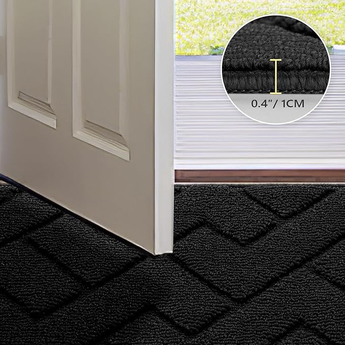 hicorfe Dirt Trapper Indoor Doormat,20"x48" Welcome Door mat,Non Slip Backing Washable Door Mats,Absorbent and Resistant Low-Profile Entrance Inside Floor Mat for Front Back Door,Entryway (Black)