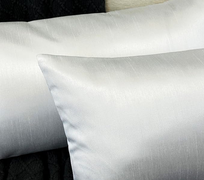 Aiking Home 12x24 Inches Faux Silk Rectangular Throw Pillow Cover, Zipper Closure, White (Set of 2)