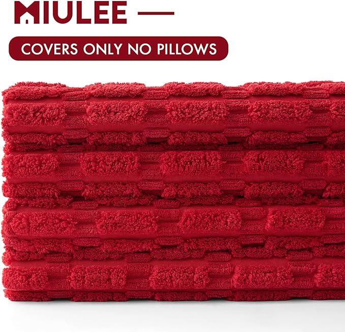 MIULEE Pack of 4 Christmas Red Corduroy Decorative Throw Pillow Covers 18x18 Inch Soft Boho Striped Pillow Covers Modern Farmhouse Home Decor for Sofa Living Room Couch Bed