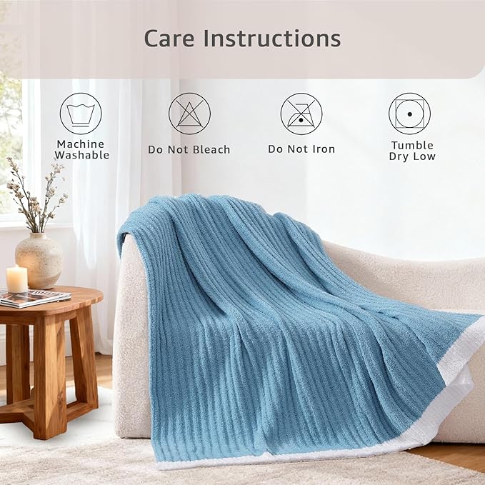 WRENSONGE Striped Throw Blanket, Blue Soft Cozy Fluffy Warm Hand Made Throw Blankets for Couch, Sofa, Chair, Bed, Camping, Picnic, Travel Lightweight Bed Blanket - 50"*60"