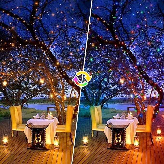 200 FT 500 LED Christmas Lights Outdoor Decorations Fairy Lights Waterproof 11 Modes Timer Clear Wire String Lights for Outside House Tree Patio Yard Wedding Party Holiday-Multicolored To Warm White