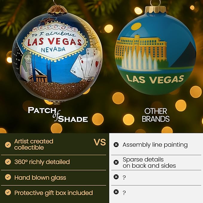 Las Vegas Christmas Ornament Hand Painted from Inside with Gift Box