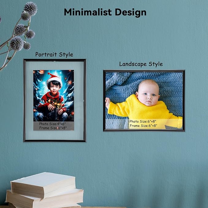 Wall Floating Frame, 6"×8", Black, 2 Set, Wall Mounting or Wall Leaning, For Photo 6×8, 5×7, 4×6, Classy For Festival, Anniversary, Wedding, Home or Office Décor