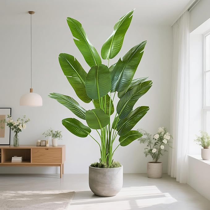 Bird of Paradise Artificial Tree 7ft Tall Faux Plant, Fake Banana Leaf Plant Indoor, Faux Palm Tree Faux Floor Plants Tropical Tree in Pot, Present for Friend Housewarming Decor