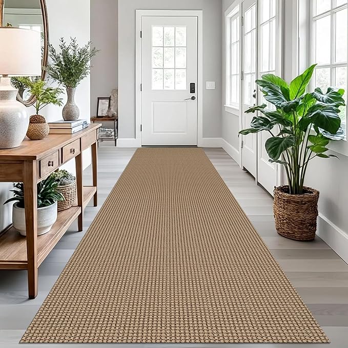 EARTHALL Runner Rug 3x12 Ft Washable Runners for Hallways Extra Long Woven Non Slip Entryway Runner Braided Kitchen Runner Indoor Outdoor Carpet Runners for Entryway, Hall, Foyers, Orange/Tan/Brown
