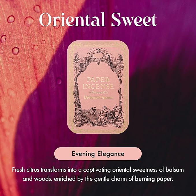 Paper Incense - 48pcs with Vintage Tin Case, Burning Papers Infused with Natural Essential Oils, Quick Usage & Long-Lasting Fragrance, Eliminating Bathroom, Kitchen, Pet Odors - Oriental Sweet