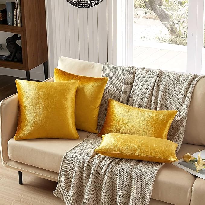 JUSPURBET Pillow Covers 26x26 Set of 2 Decorative Throw Pillow Covers Case for Couch Sofa Bed Soft Velvet Cushion Covers with Hidden Zipper for Home Decor Living Room,Golden