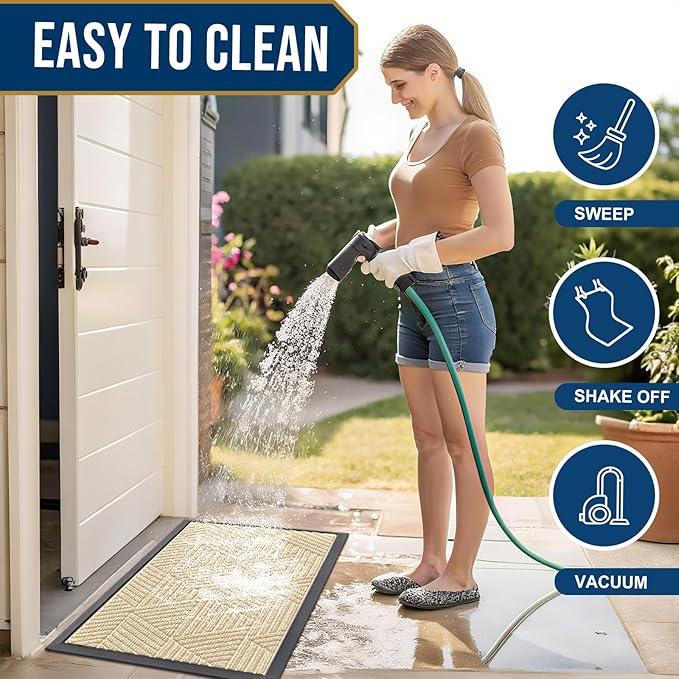 Smiry Front Door Mat Outside Entrance, Heavy Duty Sturdy Natural Rubber Doormat, Trap Dirt and Moisture, Easy Clean Low Profile Mats for Indoor Outdoor Entry, Irregular Triangle (71x47, Beige)