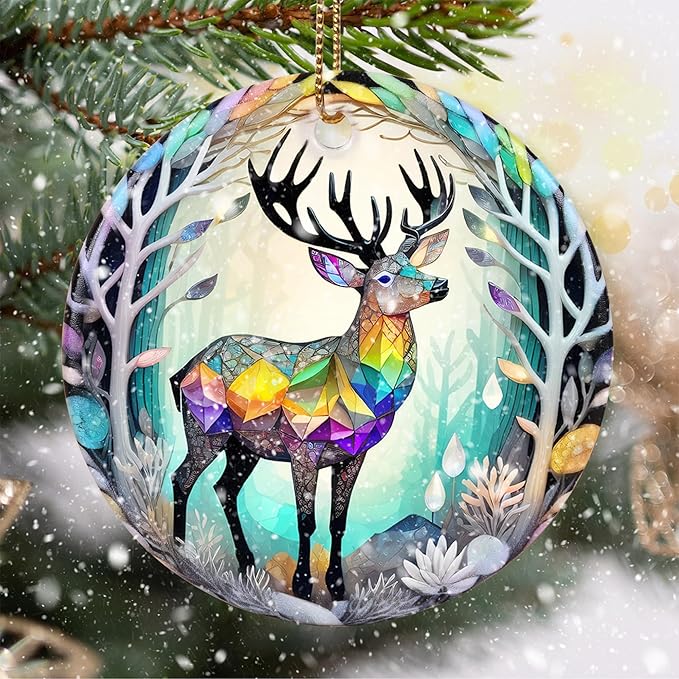 Touber Stained Ceramic Elk Ornament - Elk Christmas Ornaments - Christmas Tree Ornaments - Christmas Decorations - Elk Decor for Office, Room, Home - Holiday Present Ideas