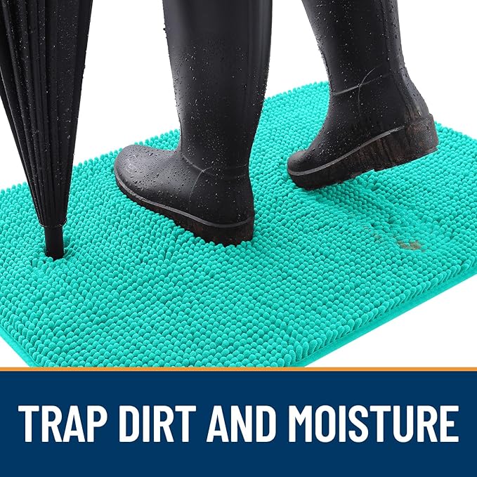 OLANLY Dog Door Mat for Muddy Paws 47x20, Absorbs Moisture and Dirt, Absorbent Non-Slip Washable Doormat, Quick Dry Chenille Mud Mat for Dogs, Entry Indoor Entryway Carpet for Inside Floor, Teal