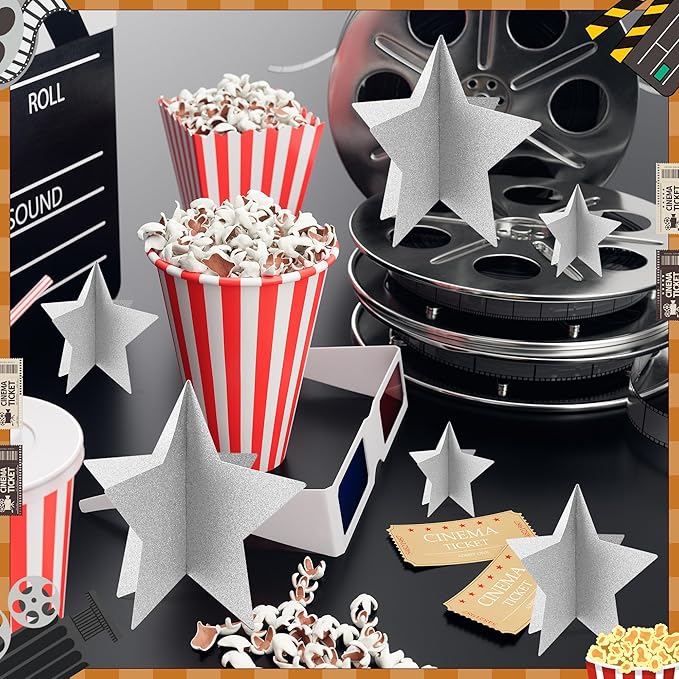70 Pcs Silver Star Centerpieces for Tables Silver Party Birthday Decorations Sparkle 3D 2025 Graduation Star Table Decor 3 Sizes 8" 5" 3" Christmas Bridal Shower Red Carpet Film Show Theme Party