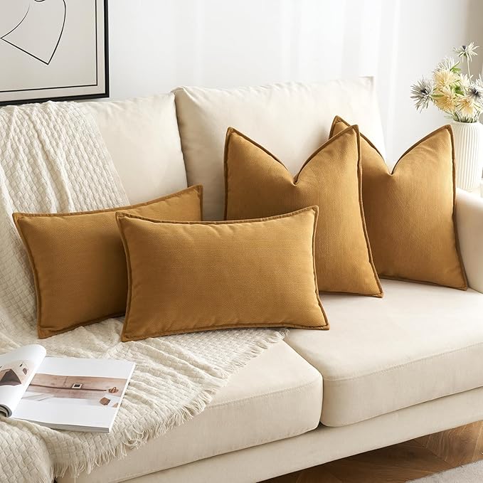 MIULEE Pack of 2 Mustard Yellow Decorative Pillow Covers 20x20 Inch Soft Chenille Luxurious Couch Throw Pillows Farmhouse Cushion Covers with Elegant Design for Sofa Bedroom Living Room Home Decor