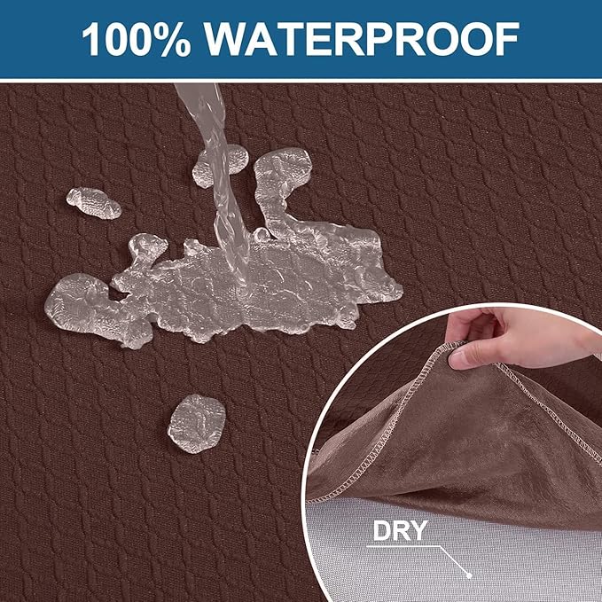 Smiry Waterproof Seat Covers for Dining Room Chairs Set of 8, Stretch Jacquard Removable Washable Chair Seat Slipcovers Protector, No Rear Covers, Light Chocolate
