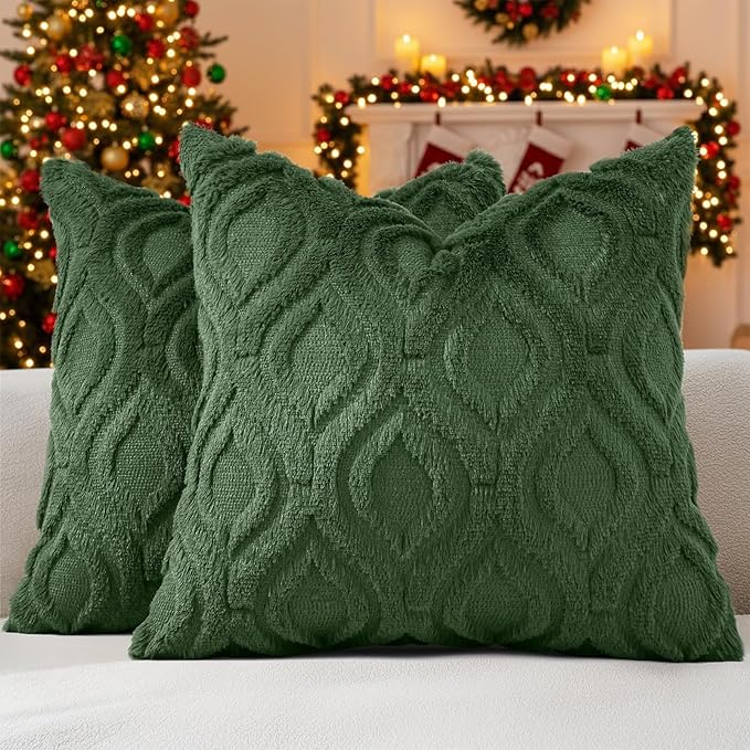 decorUhome Throw Pillow Covers 20x20 Inch Set of 2, Soft Plush Faux Wool Forest Elf Solid Couch Pillow Covers, Accent Farmhouse Neutral Square Pillow Cases for Sofa Bed Living Room