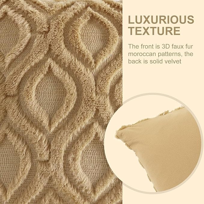 decorUhome Throw Pillow Covers 20x20 Inch Set of 2, Soft Plush Faux Wool Khaki Solid Couch Pillow Covers, Accent Farmhouse Neutral Square Pillow Cases for Sofa Bed Living Room