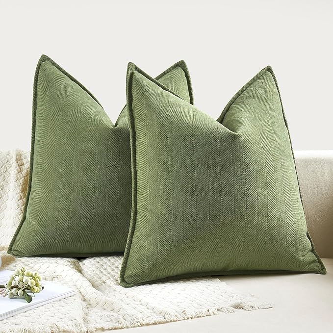 MIULEE Pack of 2 Sage Decorative Pillow Covers 20x20 Inch Soft Chenille Luxurious Couch Throw Pillows Farmhouse Cushion Covers with Elegant Design for Sofa Bedroom Living Room Home Decor