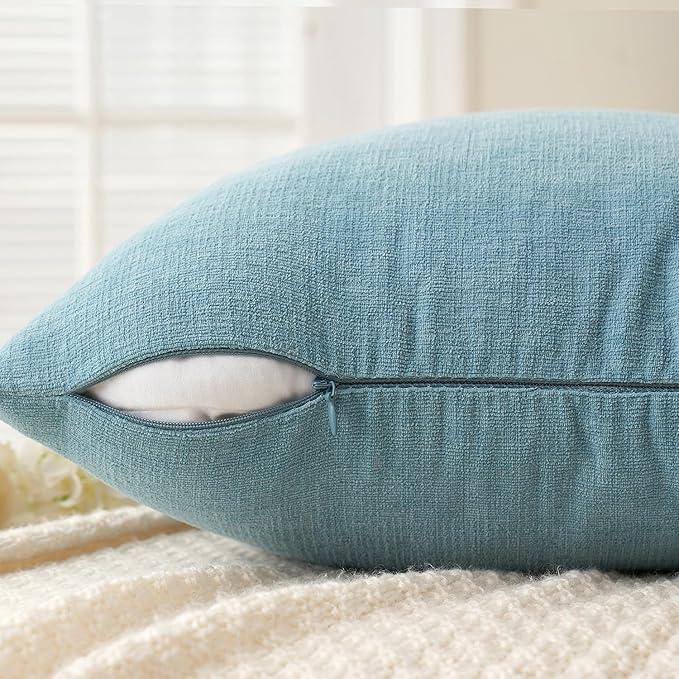 MIULEE Smoke Blue Couch Pillow Covers 12x20 Inch, Set of 2 Soft Chenille Decorative Lumbar Throw Pillow Covers Summer Farmhouse for Sofa Living Room Bed