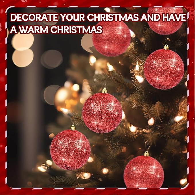 6Pack Red 4inch Large Christmas Balls Christmas Tree Decoration Ornaments Shatterproof Glitter Christmas Hanging Balls for Christmas Tree Party Indoor Outdoor Decoration(Red, 4inch-6pcs)