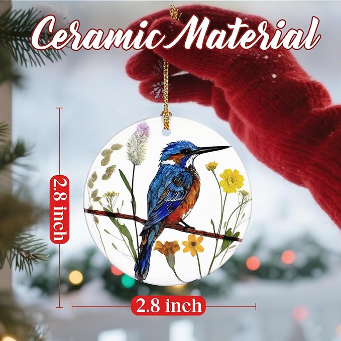 Christmas Ornaments, Dodosky 2.8in Ceramic Kingfisher Ornament, Xmas Decor, Christmas Tree Ornaments, Xmas Decorations for Tree, Holiday Ornament, Gifts for Bird Lovers, Gifts for Women, Men