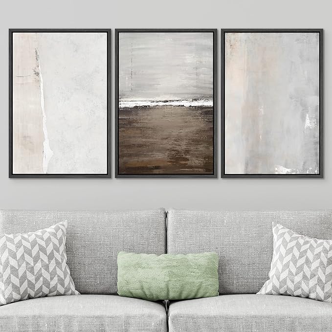 SIGNWIN Framed Canvas Print Wall Art Set Gray Grunge Watercolor Landscapes Shapes Abstract Illustrations Modern Art Decorative Nordic Chic Calm/Zen for Living Room, Bedroom, Office - 24"x36"x3 Black
