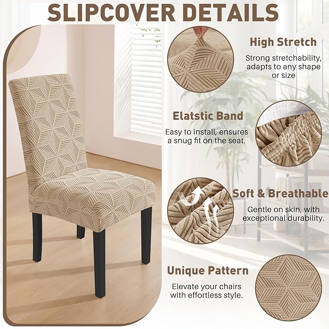 YEMYHOM Dining Chair Covers Set of 2, Stretch Dining Room Parsons Chair Slipcover, Removable Washable Furniture Protector for Home, Kitchen, Banquet (Khaki)
