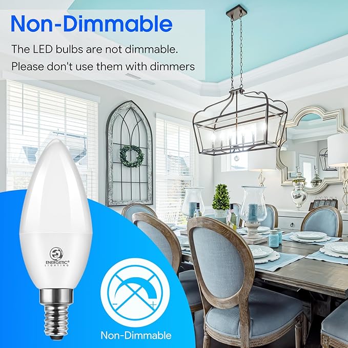 Energetic E12 LED Candelabra Light Bulbs 5.5W (60 Watt Equivalent), 6000K Daylight, 600LM Chandelier Light Bulbs, B11 Candle Bulbs for Ceiling Fan, CA 80 Recessed Can Light, Non-Dimmable, Pack of 6
