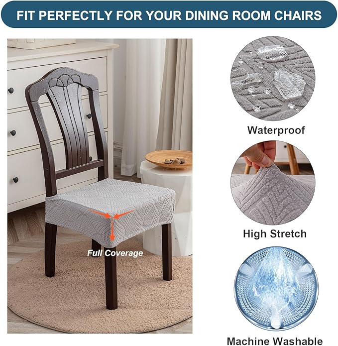 Waterproof Stretch Seat Covers,Dining Room Chair for 2 Set Removable Washable Chair Slipcover Protectors,Rear Covers,Light Grey