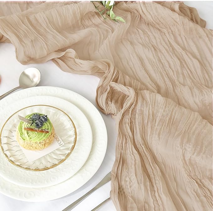 IVAPUPU 2 Pcs Cheesecloth Table Runner - 10ft Nude Boho Gauze Cheese Cloth Table Runners for Baby Shower Decoration Wedding Party Summer Garden Farmhouse