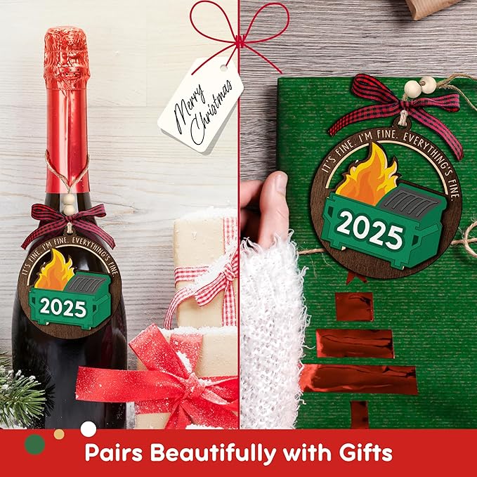 Dumpster Fires Ornament - Dumpster Fires Gifts, Its Fine Im Fine Everythings Fine Gifts - Funny Ornaments for Women, Funny Work Christmas Ornaments 2025 - Wood Christmas Ornament 2025