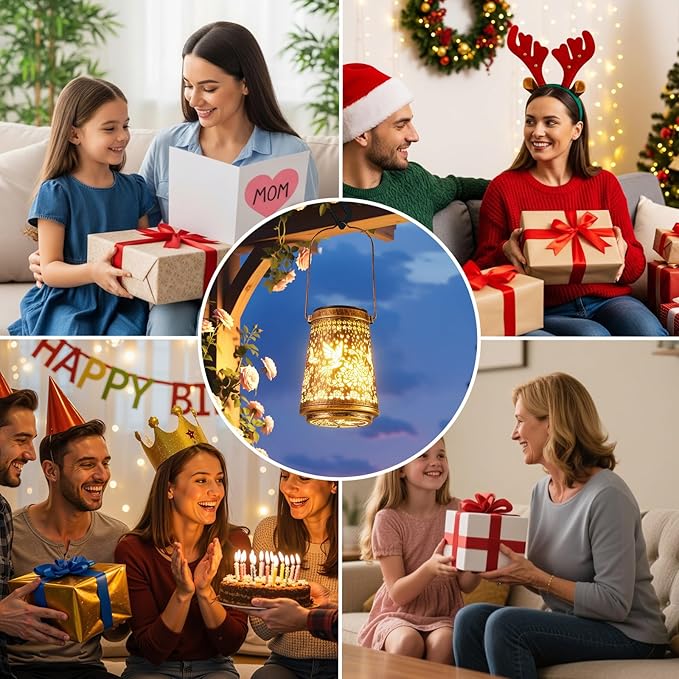2 Pack Solar Lanterns Outdoor Waterproof Birthday Gifts for Women Mom Grandma, Hollowed-Out Metal Hummingbird Hanging Solar Lantern Lights Outdoor Decor, 2 Modes Lights Decor for Yard, Patio