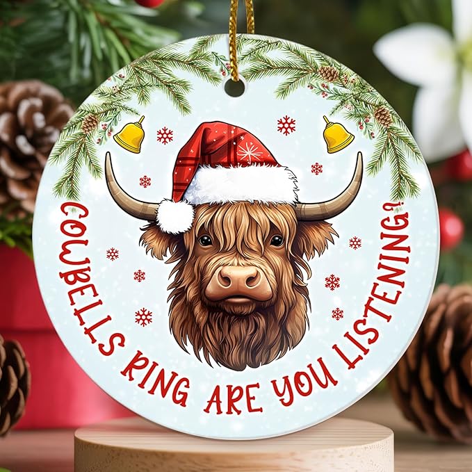 Highland Cow Christmas Ornaments 2025, Cow Ceramic Ornaments Tree Keepsake, Farmhouse Xmas Hanging Decor Gifts for Men Women