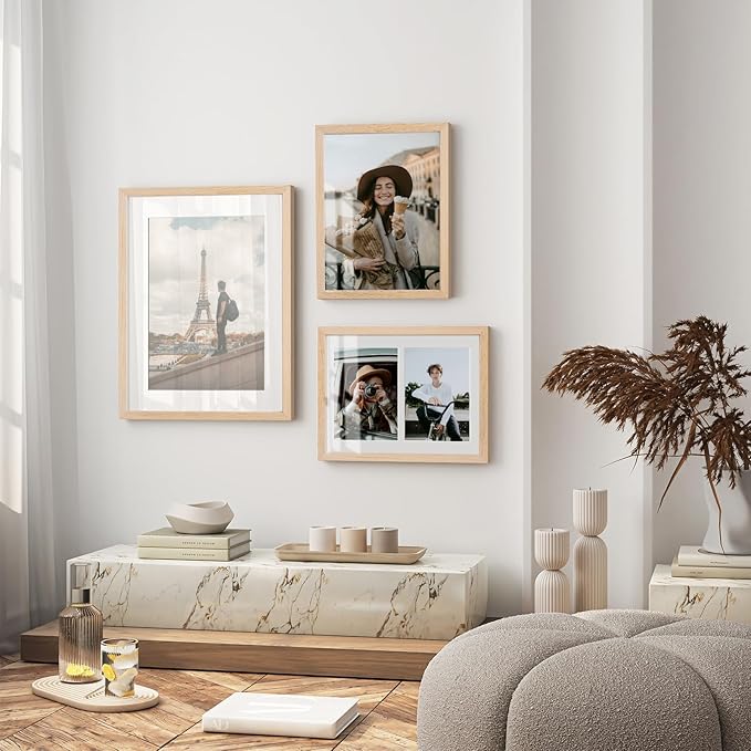 12x16 Picture Frame Wood - 12 x 16 Poster Frame, 12 16 Oak Wood Picture Frame, 12 By 16 Frame, 12 x 16 Frame, 12x16 Picture Frames for Wall(3 Pack, Beige)