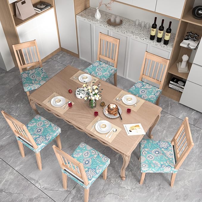 Stretch Dining Chair Seat Covers Set of 2,Dining Chair Slipcovers, Floral Printed Chair Covers,Soft Fabric Washable Upholstered Chair Seat Protector, No Rear Covers for Home Kitchen Dining Room