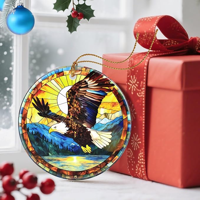 Christmas Ornaments, Dodosky 2.8in Ceramic Bald Eagle Ornament, Xmas Decor, Christmas Tree Ornaments, Xmas Decorations for Tree, Holiday Ornament, Bald Eagle Gifts, Gifts for Women Men