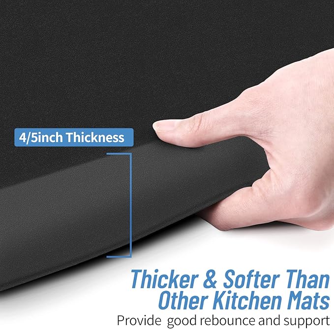 4/5 Inch Thick Kitchen Mat - Cushioned Anti Fatigue Mats for Kitchen Floor - Easy to Clean, Waterproof, Non-Slip Kitchen Rug for Sink, Office, Kitchen (20''x39'' Black)