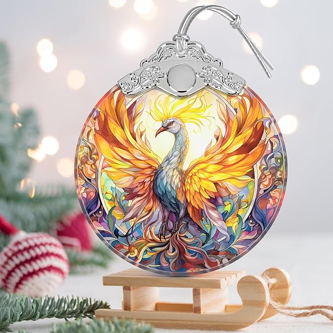 Stained Glass Ornaments - Phoenix Christmas Ornaments - Christmas Decorations for Tree - Holiday Present Ideas - Gift Exchange