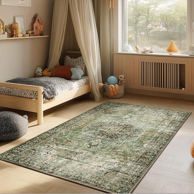 Machine Washable Throw Rugs for Entryway: Door Mat Indoor Entrance 4x6 Small Rug Stain Resistant Non-Slip Low Pile Soft Carpet for Kitchen Front Door Indoor Entrance Entry Bedroom